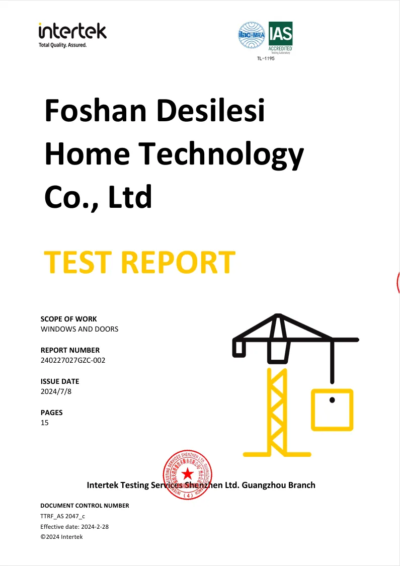 Intertek Lab Test Report For Windows & Doors As 2047