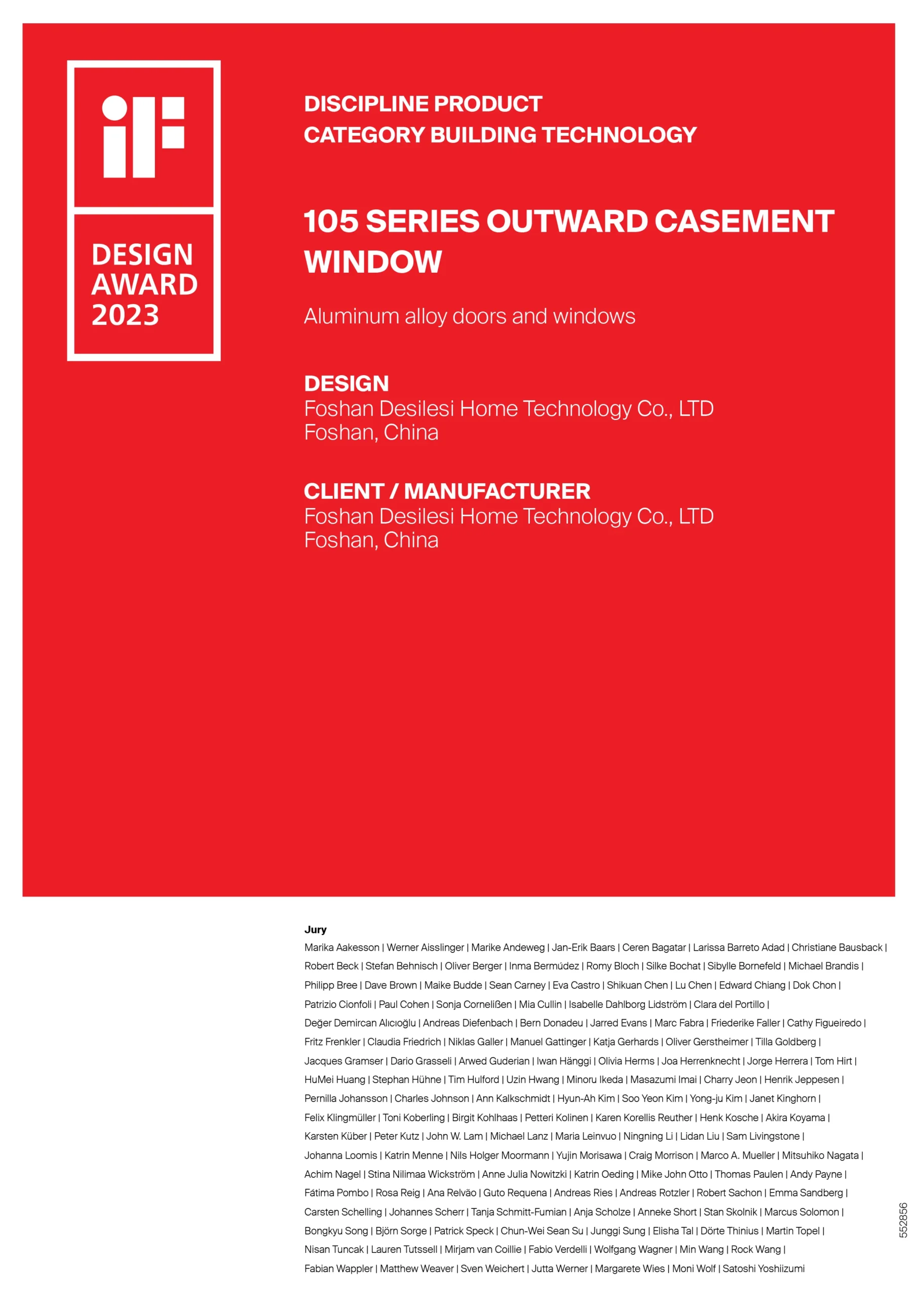 If Design Award 2023 105 Series Outward Casement Window
